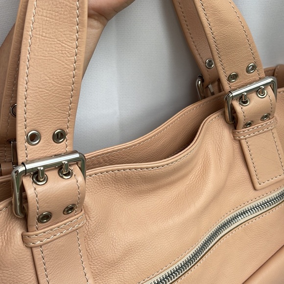 Marc Jacobs Stella peach pink beige Calfskin Leather Pocket Tote w/ teal suede - Picture 7 of 16
